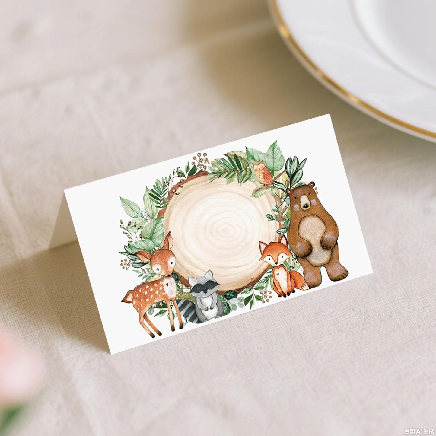 120 Pack Woodland Baby Shower Place Cards, 3.5" x 2" Foldable Table Tent Name Cards, Food Labels for Forest Animals Baby Shower Birthday Party Reception Tables Placement Party Decorations