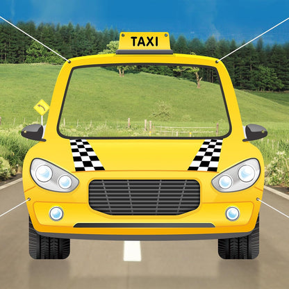 Fabric 59 x 54.5 Inch Car Themed Party Decoration Taxi Themed NYC Photo Booth Yellow Cab Background Taxi Selfie Backdrop Black and White Checkered Decor for Birthday Baby Shower Party Supplies