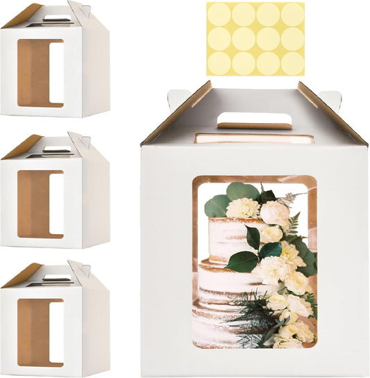 3 Pack Tall Cake Boxes for Tier Cakes,12 x12x14 Inches Large Tiered Cake Carriers with Windows,10in 12in Disposable Layer Tall Baking boxes with Handle for Birthday,Wedding,Party