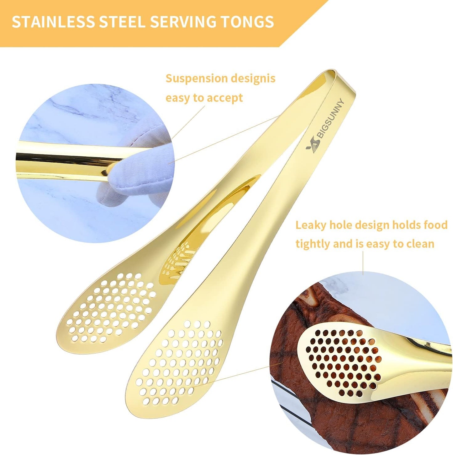 MSY BIGSUNNY 9 inch Buffet Tongs, Set of 2 Stainless Steel Food Serving Tongs