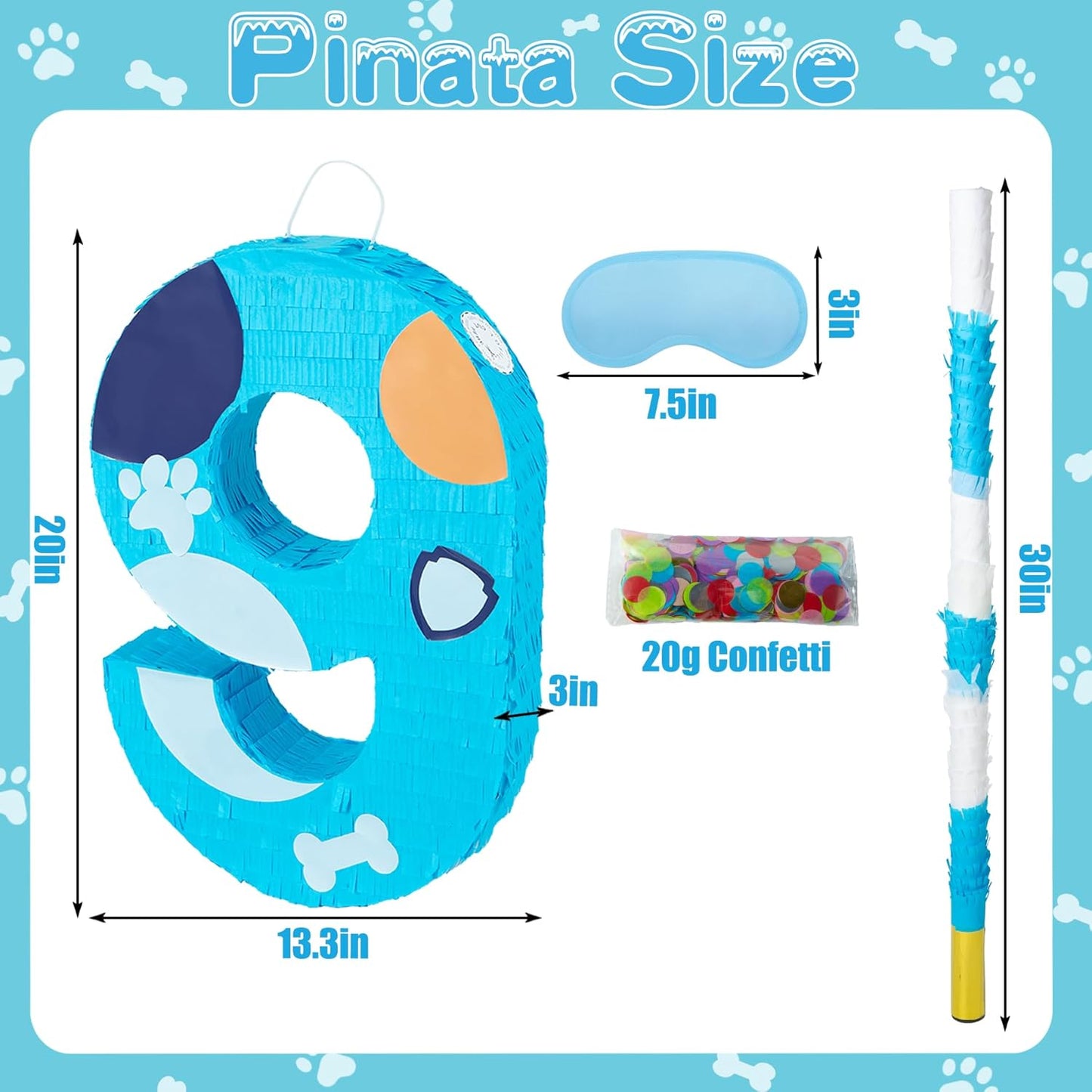 PCFING 20 Inch Dog Paw Number 1 Piñata with 30 Inch Piñata Stick Blindfold Confetti for Boy Girl Adults Birthday Party Decorations, Anniversary Celebration, Fiesta