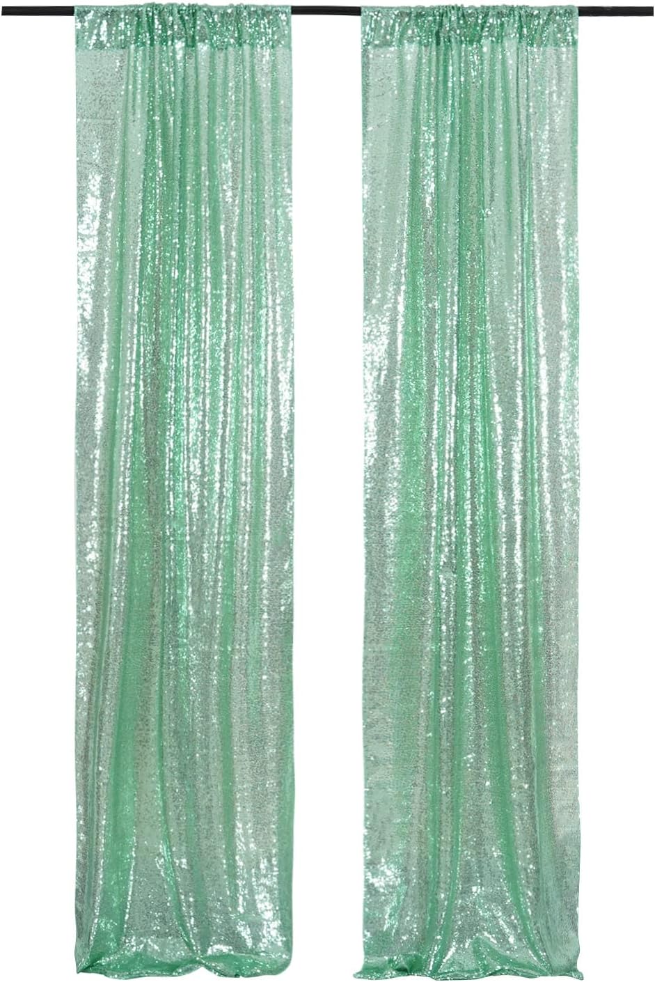 Poise3EHome Black Sequin Backdrop Curtains, 2 Panels 2FTx8FT Glitter Photo Booth Backdrop for Halloween Birthday Bachelorette Wednesday Twilight Party Decorations