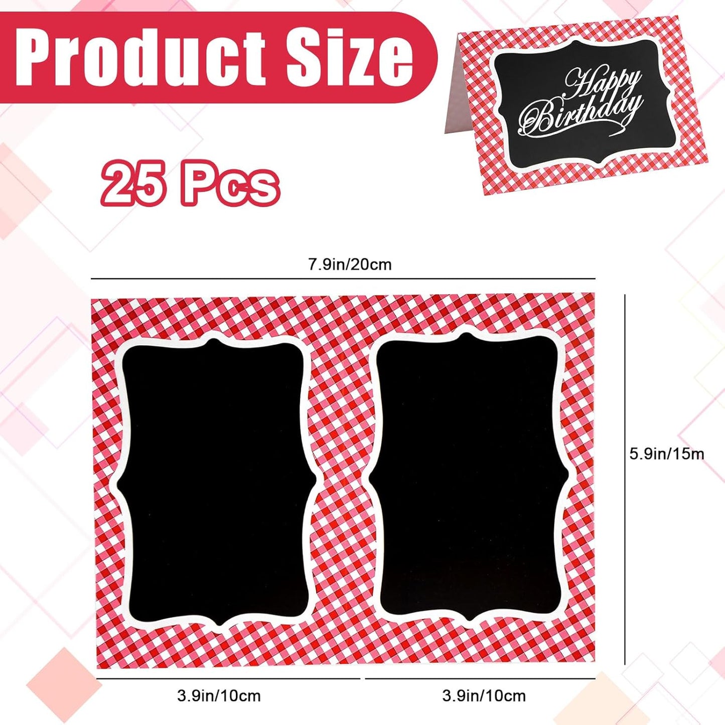 25 Pcs Picnic Party Decorations BBQ Party Decorations, Red Gingham Double Sided Cardboard Tent Cards for Table Number Food Labels Buffet Signs Wedding Baby Shower Event Decor Supplies