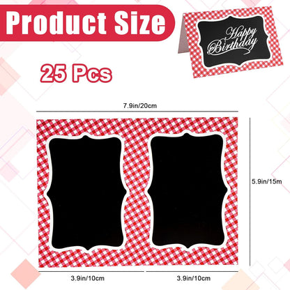 25 Pcs Picnic Party Decorations BBQ Party Decorations, Red Gingham Double Sided Cardboard Tent Cards for Table Number Food Labels Buffet Signs Wedding Baby Shower Event Decor Supplies