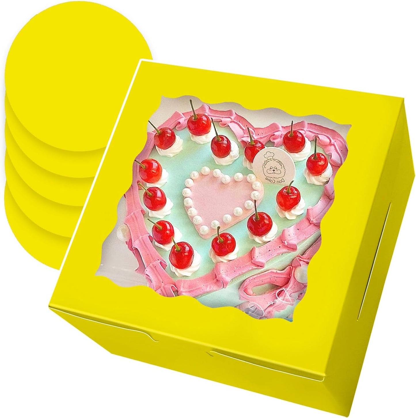 Bakepacker 36pcs 8x8x5 Inches Cake Boxes with Window 18-Packs Black 8 Inch Bakery Boxes (18 Cake Boxes +18 Cake Boards Included)