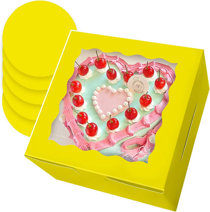 Bakepacker 36pcs 8x8x5 Inches Cake Boxes with Window 18-Packs Black 8 Inch Bakery Boxes (18 Cake Boxes +18 Cake Boards Included)