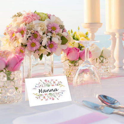 50Pcs Thanksgiving Name Cards for Table, Floral Name Card for Table Setting, 3.3" x 2" Tent Cards for Wedding Engagement Bridal Shower Birthday