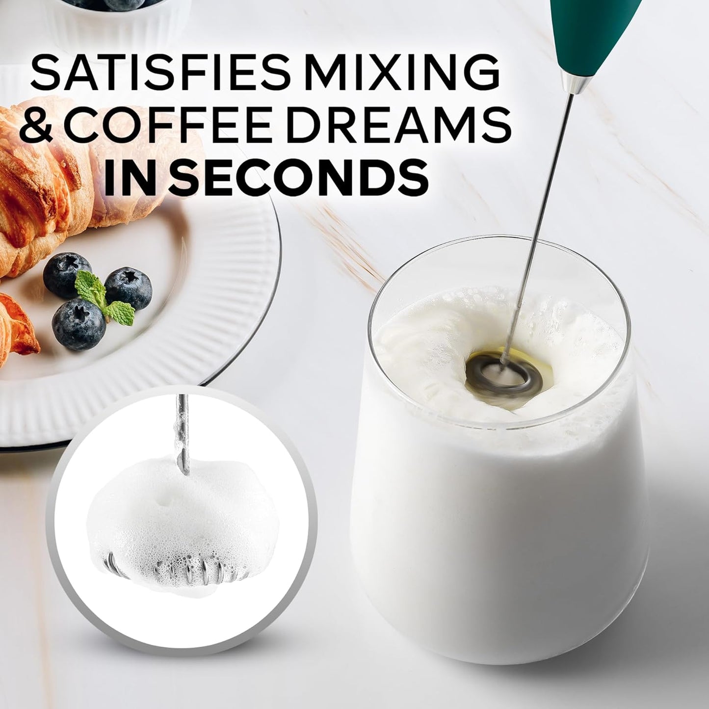 Zulay Kitchen Powerful Milk Frother Wand With Duracell Batteries - Ultra Fast Handheld Drink Mixer - Electric Whisk Foam Maker for Coffee, Lattes, Cappuccino & Matcha - Z1 Motor - Black - Colors A
