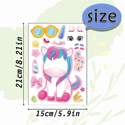 24 Sheets 8.27''×5.9'' Make Your Own Stickers for Kids Toddlers, Make a Face Stickers Mix and Match with Unicorns Dinosaur Horse and Sea Animals for Kids Party Favors Activities