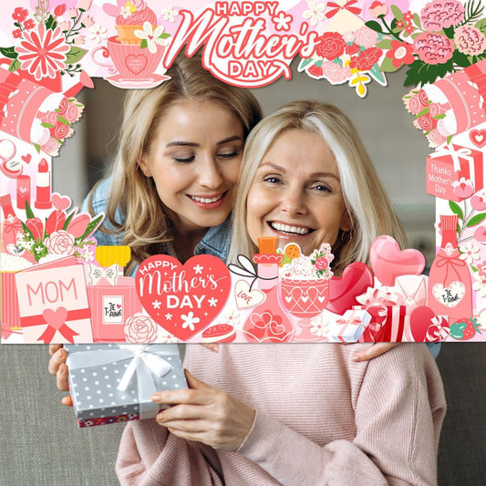 Happy Mother's Day Photo Booth Props Frame Best Mom Ever Party Decorations Funny Selfie Party Pose Signs Photobooth Props for Photography for Mother's Day Birthday Party Supplies