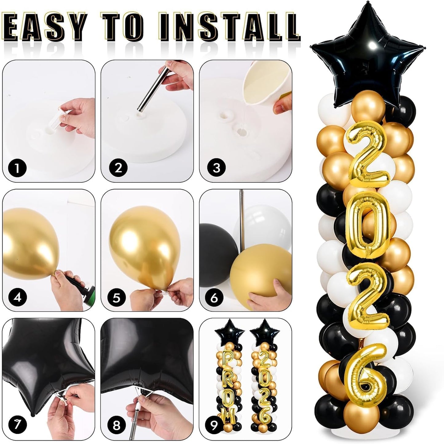 2 Sets Graduation Balloon Column Stand Kits with Balloons 2026 Grad Themed Decoration Navy Blue Balloon Tower Stand Kit for Grad High School & College Celebration Party Decor