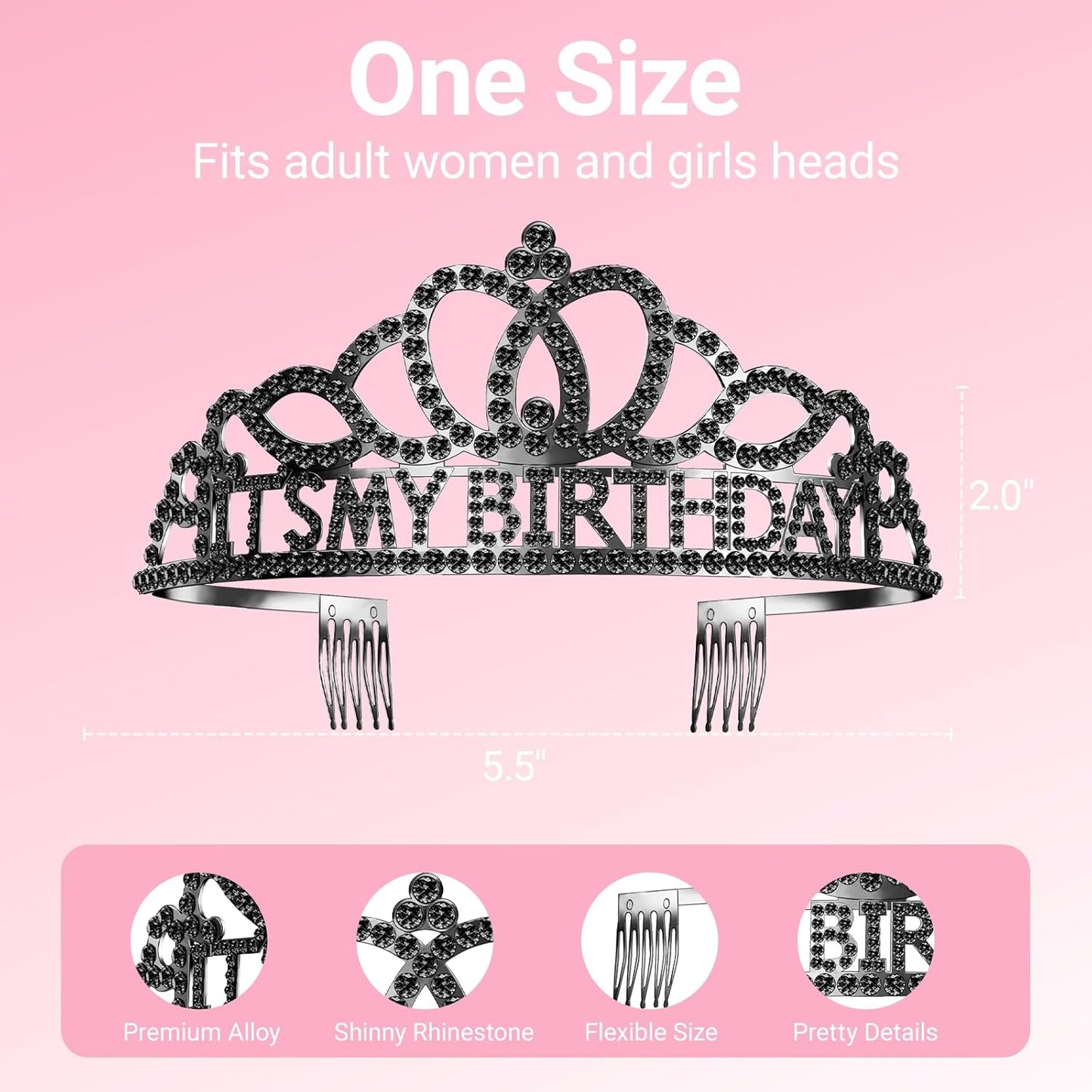 Birthday Tiara and Crown with Sash, Birthday Tiara for Women Party Silver