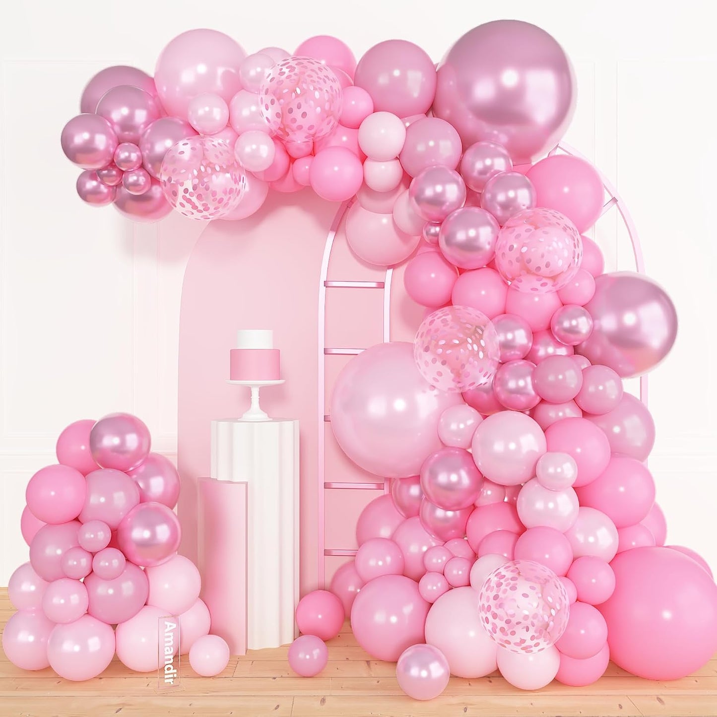 Amandir 153pcs Pink Purple Balloon Garland Arch Kit, Different Sizes 18 12 10 5 inch Pink Purple Red Latex Metallic Confetti Purple Balloons for Girl Women Birthday Bridal Baby Shower Party Decoration