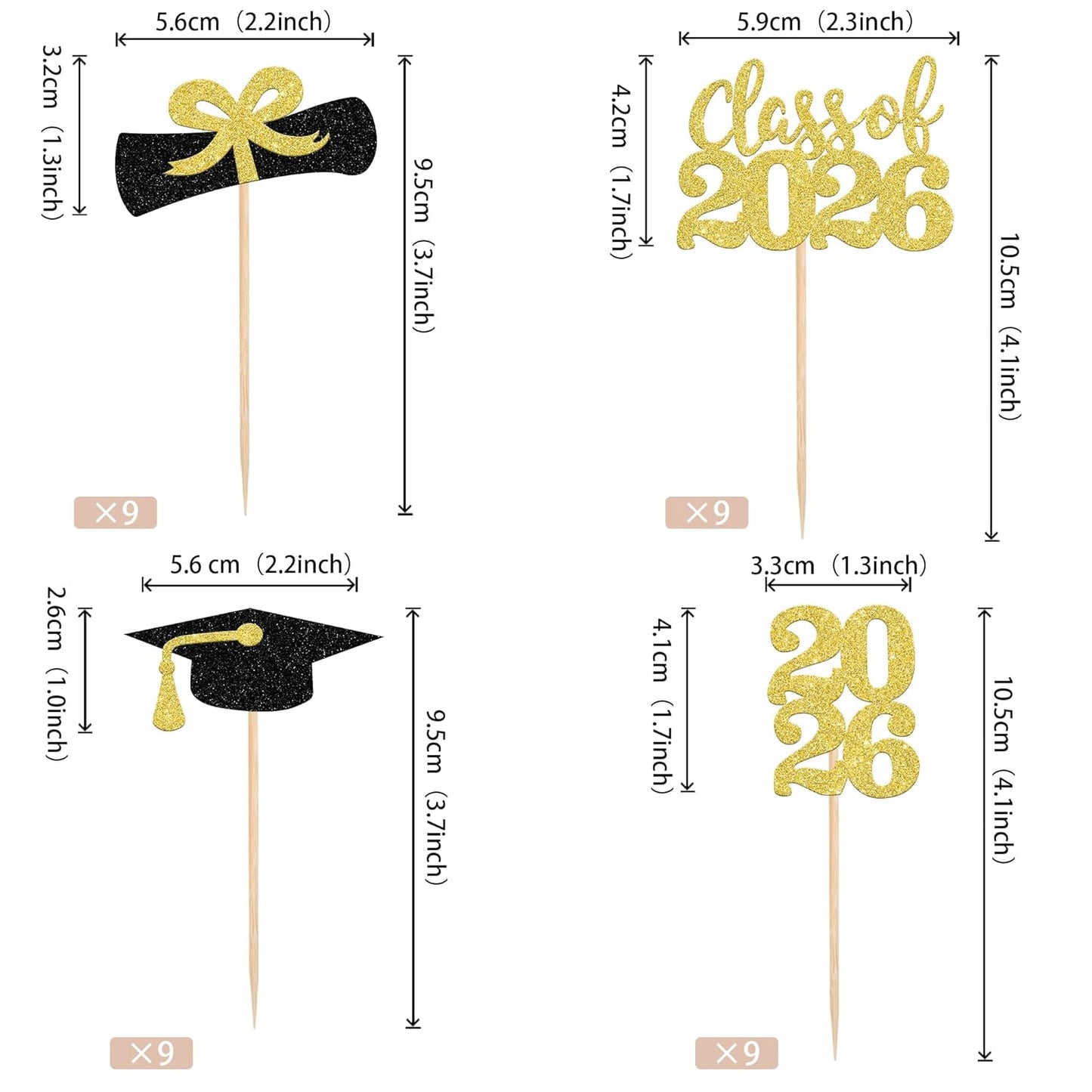 36 PCS 2026 Graduation Theme Cupcake Toppers Glitter Class of 2026 Grad Cap Diploma Cupcake Picks 2026 Graduation Theme Party Cake Decorations Supplies Deep Blue