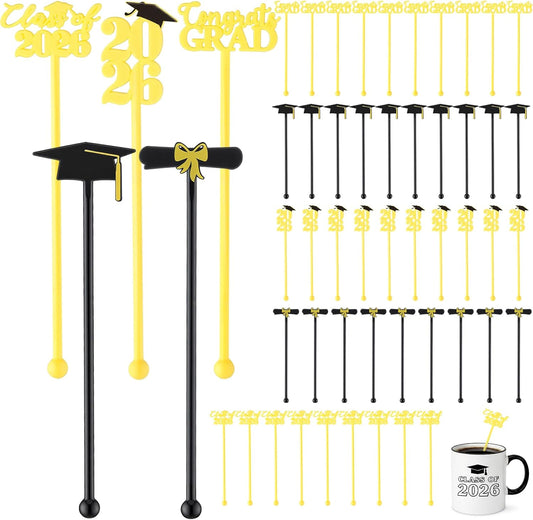 Novabright 50 Pcs Graduation Drink Stirrers Class of 2026 Coffee Stir Sticks Graduation Party Favor Congrats Grad Cocktail Mixers Plastic Swizzle Sticks Beverage Tea Party Bar Supplies