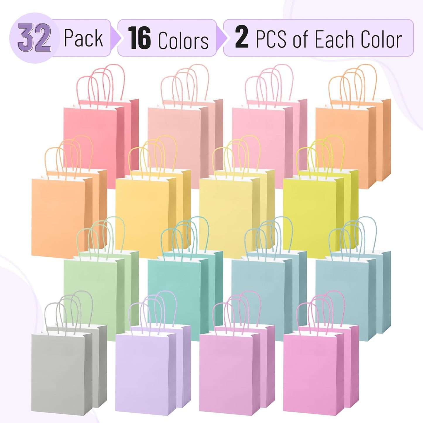 Mr. Pen- Paper Gift Bags with Handles, 32 Pack, 8.3" x 5.9" x 3.1", Pastel Paper Bags with Handles Bulk, Ideal for Gifts, Weddings, Baby Showers, Birthdays, Shopping, Retail Merchandise, Party Favor