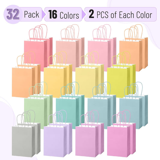 Mr. Pen- Paper Gift Bags with Handles, 32 Pack, 8.3" x 5.9" x 3.1", Pastel Paper Bags with Handles Bulk, Ideal for Gifts, Weddings, Baby Showers, Birthdays, Shopping, Retail Merchandise, Party Favor