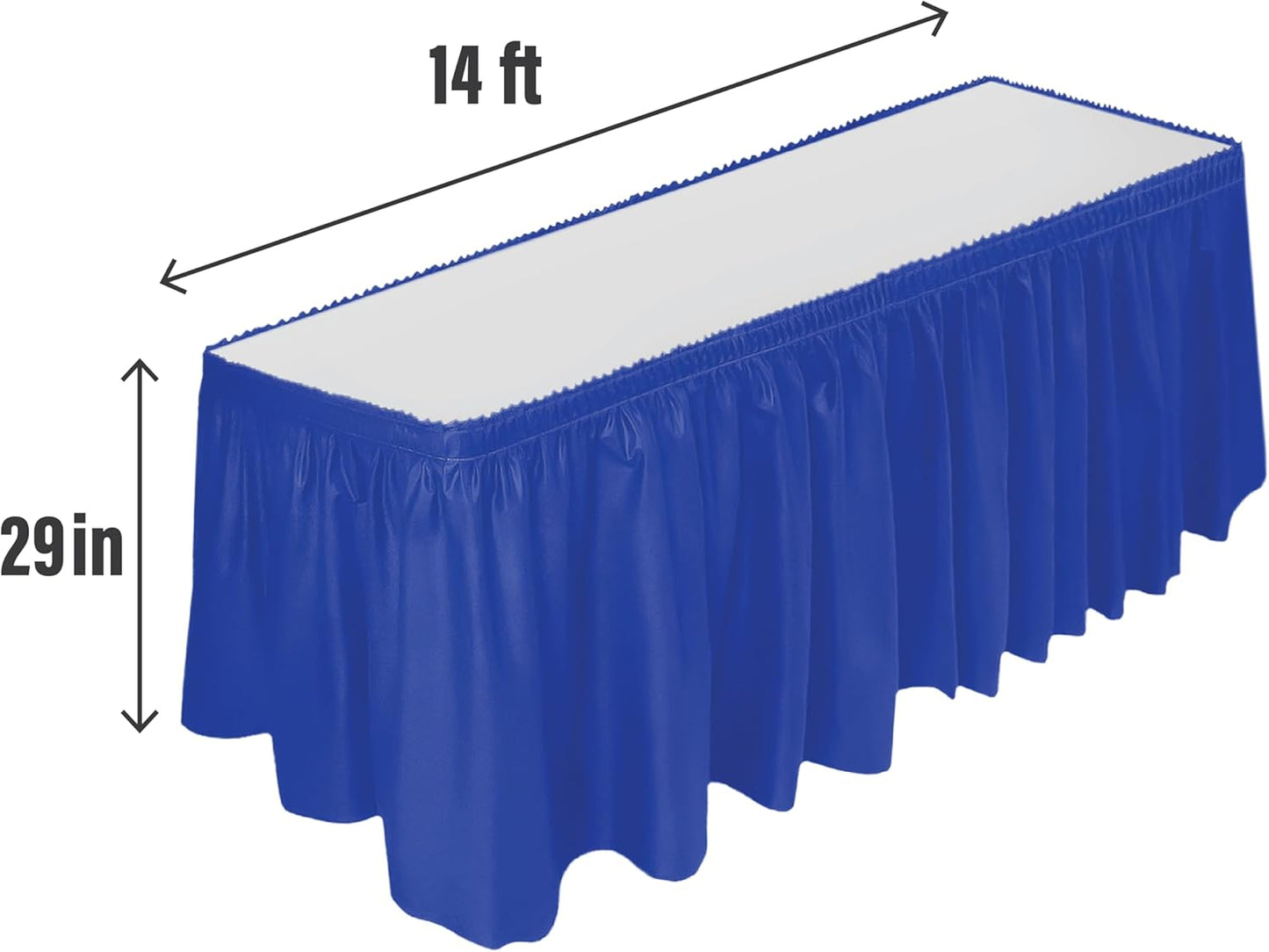 DecorRack 2 Pack Table Skirts, 29 in x 14 ft Each, Multi Pack -BPA Free- Plastic Tableskirt, Disposable, Reusable, Rectangular Tablecloth Skirt, White (2 Pack)