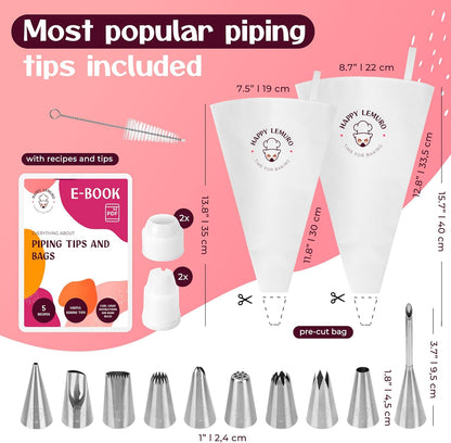 Large Piping Bags and Tips Set - XL Icing Tips - Large Piping Tips Set with Reusable Piping Bag (16 inch) - Decorating Tips for Cupcakes, Cakes, Cookies, Churros, Meringue, etc.