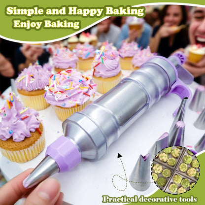 FANTEXY Dessert Decorating Syringe Set, Icing Piping Kit Stainless Steels Cake Decorating Tools 6 Piping Icing Nozzles Cupcake Decorating Kit