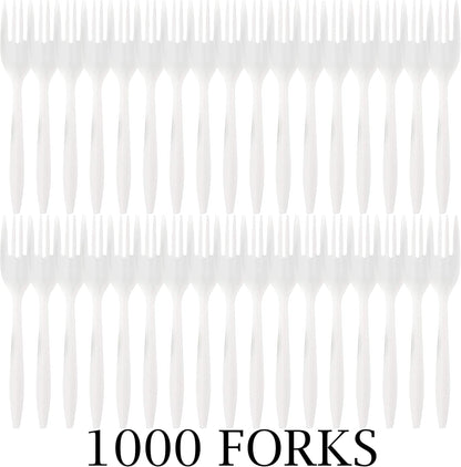 Plasticpro Cutlery Plastic Combo Sets Medium Weight Disposable Silverware White (1000 Count)