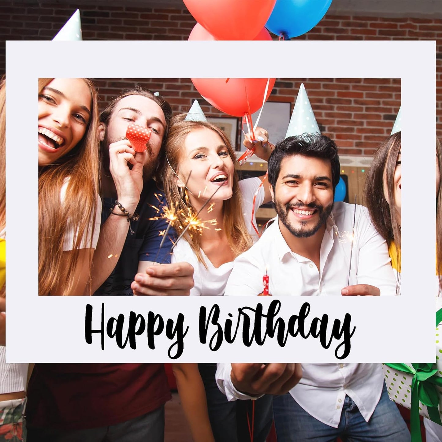 Beeveer 32 x 24 Inch Extra Large Happy Birthday Photo Booth Selfie Frame Props Picture DIY Cutouts Photo Backdrop Cardboard Props for Party Supplies Favors(Vertical,Shiny Gold)