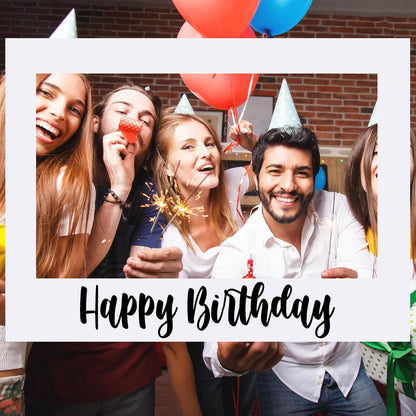 Beeveer 32 x 24 Inch Extra Large Happy Birthday Photo Booth Selfie Frame Props Picture DIY Cutouts Photo Backdrop Cardboard Props for Party Supplies Favors(Vertical,Shiny Gold)
