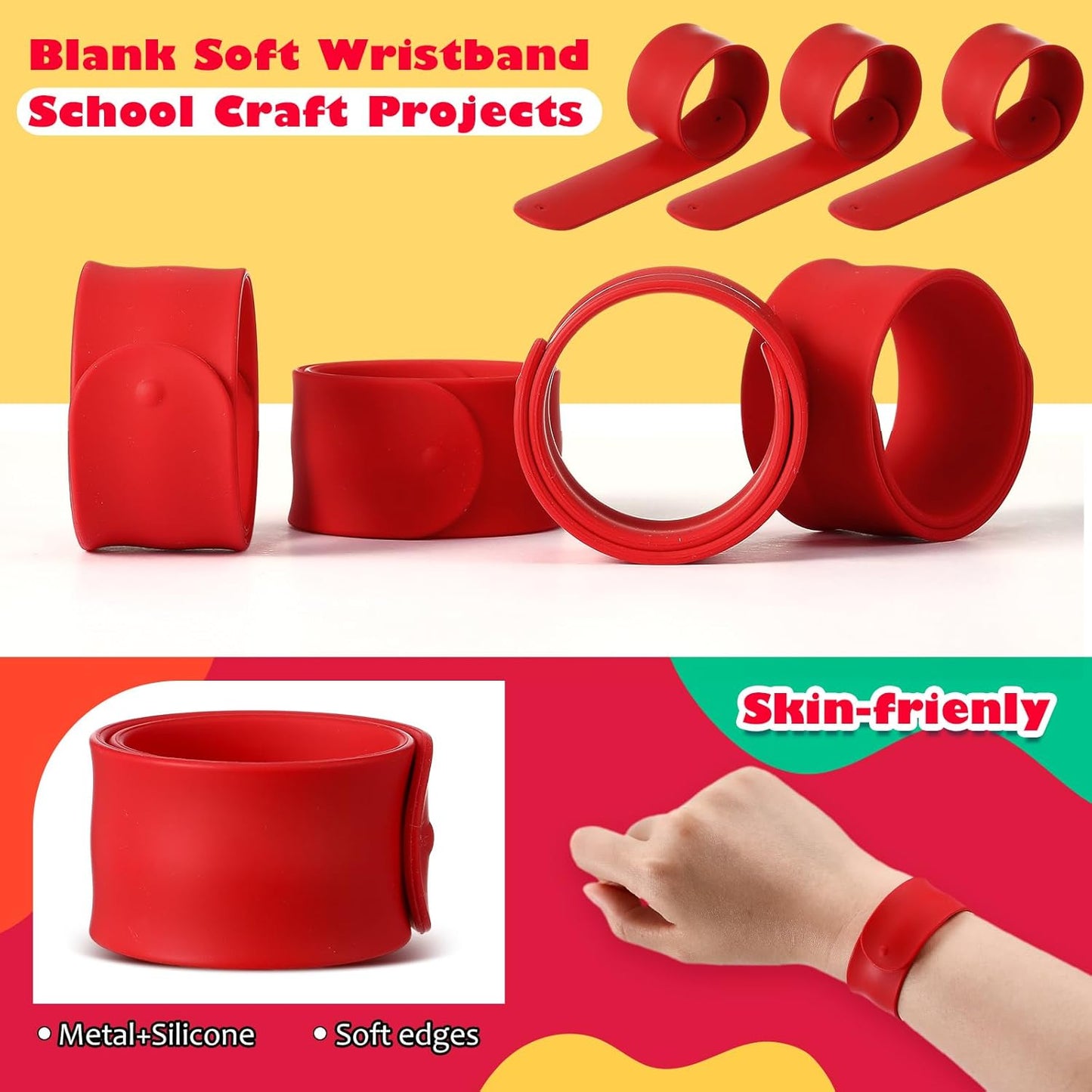 Vinsot 30 Pcs Silicone Slap Bracelets Gift for Kids DIY Slap Bands Party Favor Soft Blank Snap Wristbands Bulk for School Craft Project Painting Classroom Prizes Birthday Wedding