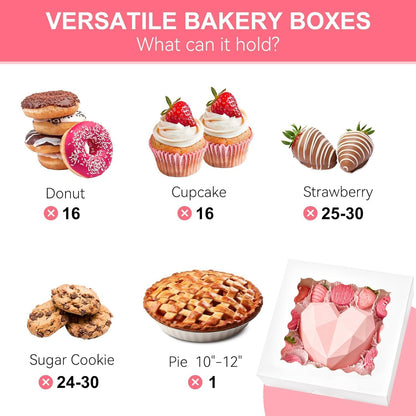 Kucoele 20 PCS Pie Boxes, 9 x 9 x 2.5 Inches Bakery Boxes with Window, Auto-Popup Cookie Boxes White Treat Boxes for Chocolate Strawberries, Pastries, Muffins, Donuts