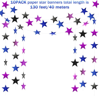 Patelai Glitter Star Garland Banner 2026 Graduation Decor 130 Feet Star Hanging Banner Twinkle Backdrop for Party Birthday Classroom Wedding Supplies(Gold)