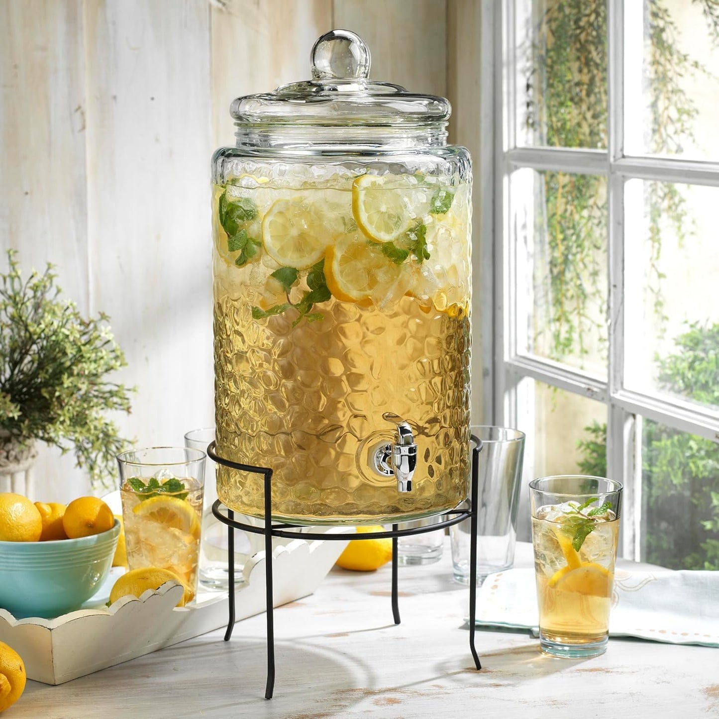 1.5 Gallon Glass Drink Dispenser for Parties 3 PACK Beverage Dispensers with Stand, Glass Water Jug Dispenser, with 18/8 Stainless Steel Spigot, Great for Party, Wedding, Picnic, BBQ Wicker Design
