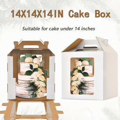 12x12x14 Inch Tall Cake Boxes with windows,10in 12in Tall Cake Carrier, Large Tiered Cake Box,Durable White Bakery Box, Layer Cake Box, large cake box(2pack)