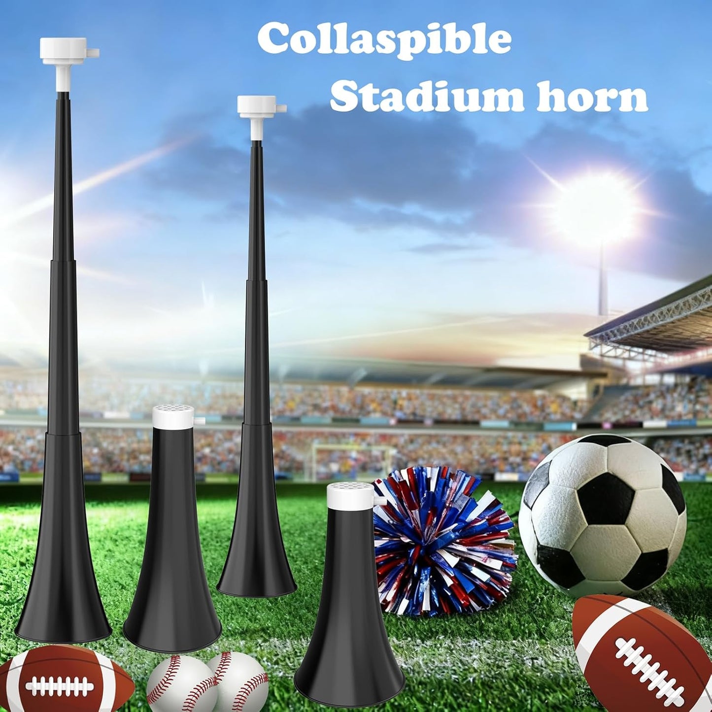 Collapsible Stadium Horn 24 Inch Vuvuzela Noise Makers Plastic Cheering Trumpet Blow Horns Noisemakers for Sporting Events Football Games School Sports Party Supplies Favors Accessories