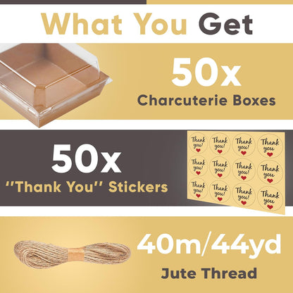 Leafiew 50 Pack Small Charcuterie Boxes with Clear Lids - To Go Paper Mini Charcuterie Box, Disposable Food Containers, 5Inch Dessert Boxes - Sandwich, Cookie, Sushi, Cake Slice, Strawberries (Brown)