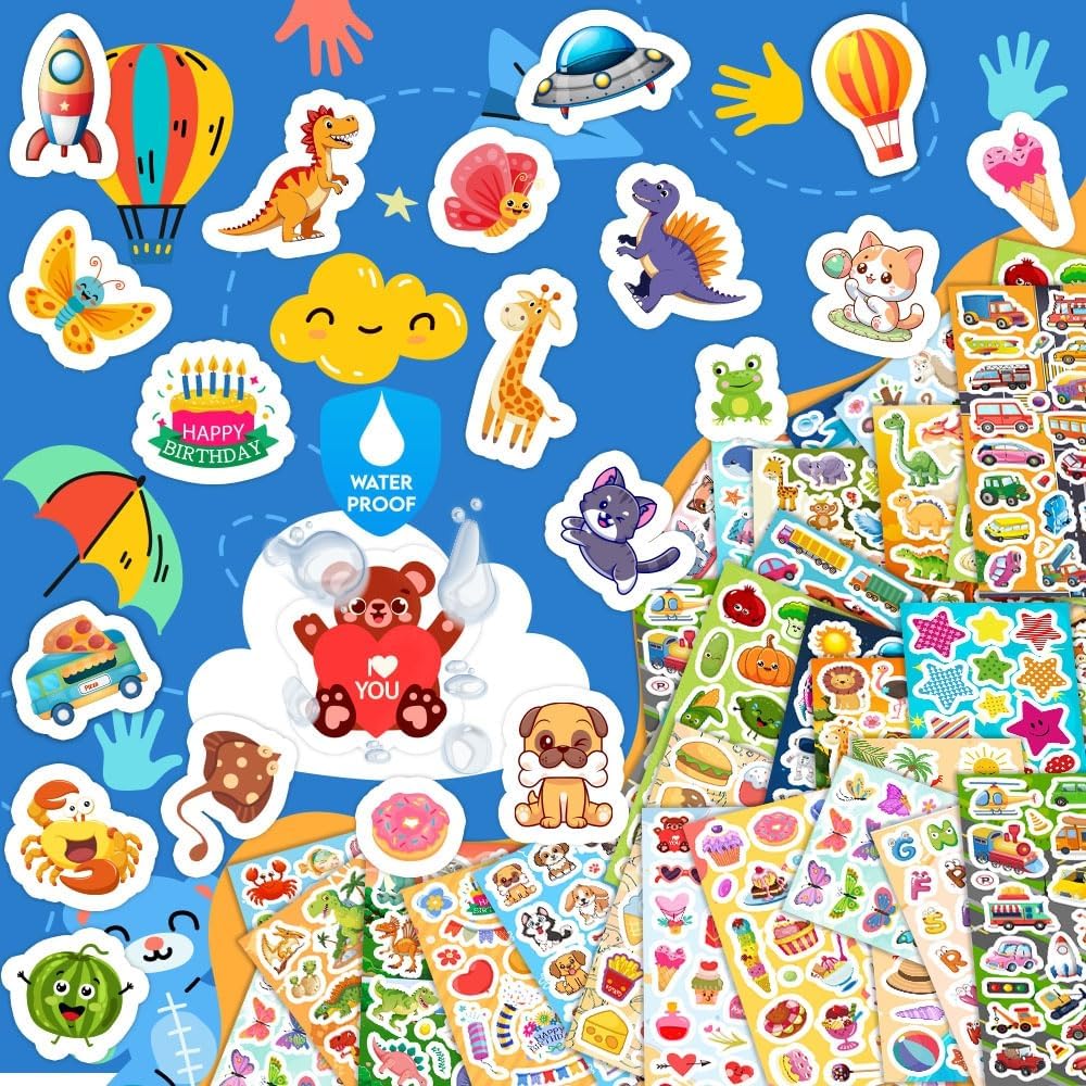 48 Sheets Stickers for Kids, Cute Stickers Variety Pack for Scrapbooking, Teachers Classroom Prizes, Goodie Bag Stuffers Including Animals, Cars, Dinosaurs, Fishes, Hearts, Stars and More