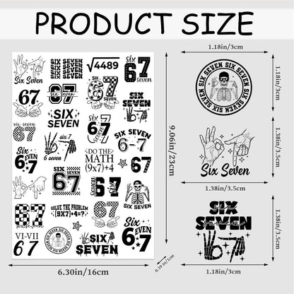 Black 6 7 Temporary Tattoos, 8 Sheets Funny 67 Party Favors Decorations, Six Seven Number Tattoo Stickers for Sport Teams Activity Party Supplies Gifts Prizes Rewards
