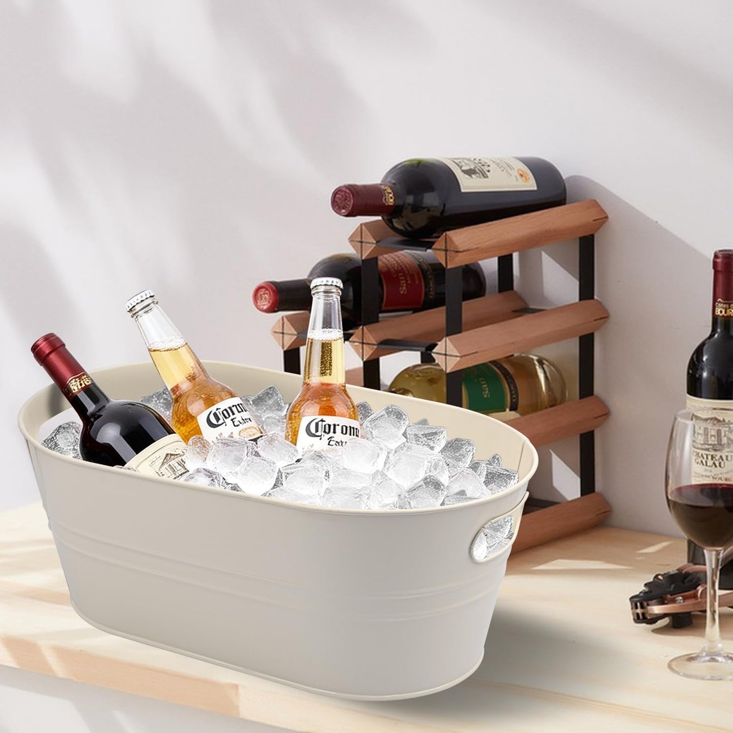 3 PCS 15.3 x 9 x 6 inches White Metal Galvanized Tub with Iron Handles, 3 Gallon Beverage Tubs for Parties, Large Ice Buckets for Beer, Wine, Cocktails & Outdoor Events