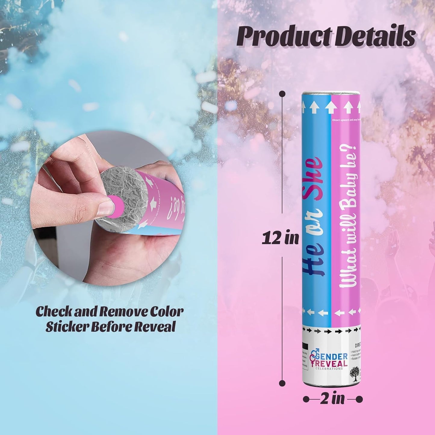 POPUPARTY 2Pack pink Gender Reveal Confetti smoke Powder Cannon, Confetti and Powder Poppers | Ideal for Baby girl Gender Reveal Decoration and party
