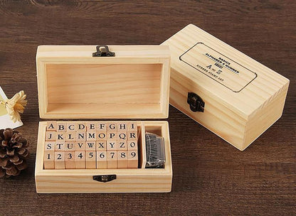 Pack of 36 Pcs Small Wooden Rubber Stamps 0.2 Inch of Letter and Number for DIY Craft Card and Photo Album (B)