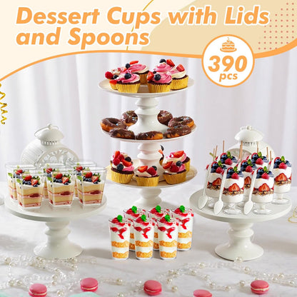 mwellewm 400 Pcs Dessert Cups with Lids and Spoons, 5 OZ Parfait Cups 3 OZ Plastic Desert Cups Clear Mini Shooter Cups for Party Reusable Small Appetizer Serving Fruit Cup Ice Cream Cake Pudding
