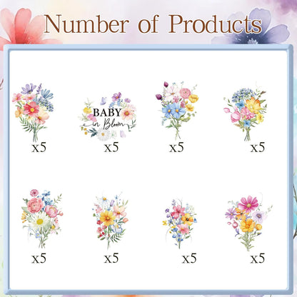 Rngmsi Flower Birthday Cupcake Toppers Decorations, 40PCS Wildflower Baby in Bloom Baby Shower Cake Decorations for Girls Women, Garden Floral Fairy Party Decor