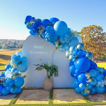 Blue Silver Balloons Set, 12 Inch Blue and Silver Balloons Dark Navy and Confetti Party Latex Balloon, Macaron Metallic Baby Blue Mixed Balloon for Birthday Graduation Baby Shower Wedding Retirement