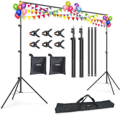 LINCO Lincostore Backdrop Stand for Parties Kit 10x7 ft Adjustable Back Drop Photography Studio Photo Background Support System with Clamps, Sand Bag, Carrying Bag 4172 4174 (10x7 ft)