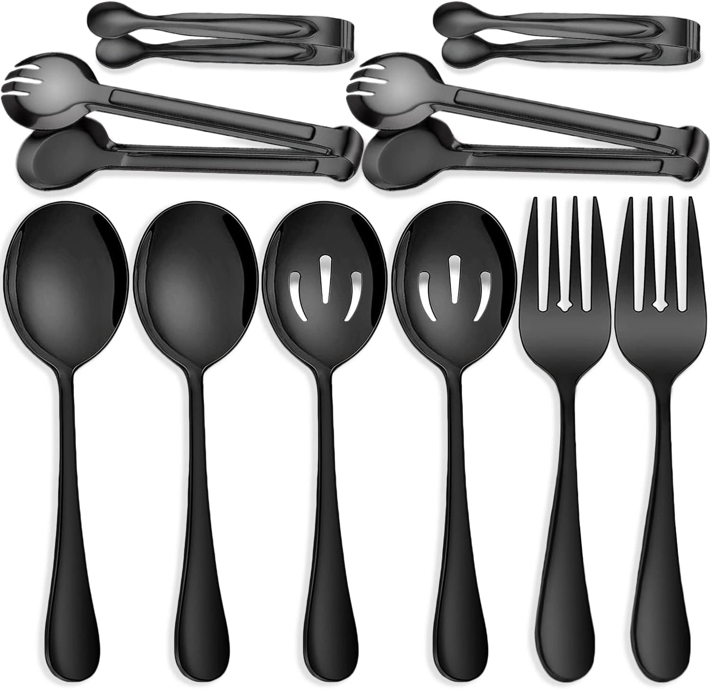 11 PCS Serving Utensils, Large Stainless Steel Spoons Forks Tongs, Pie Server, Great for Hostess Buffet Catering Banquet Party, Silver