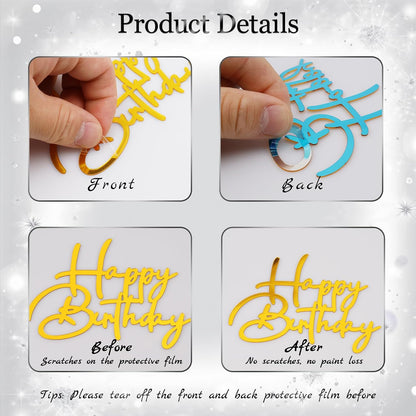 20pcs Gold Mirror Acrylic Happy Birthday Cupcake Toppers Round Engraved Cake Picks Happy Birthday Cake Toppers for DIY Birthday Gift Flower Bouquet Pastries Desserts Decor