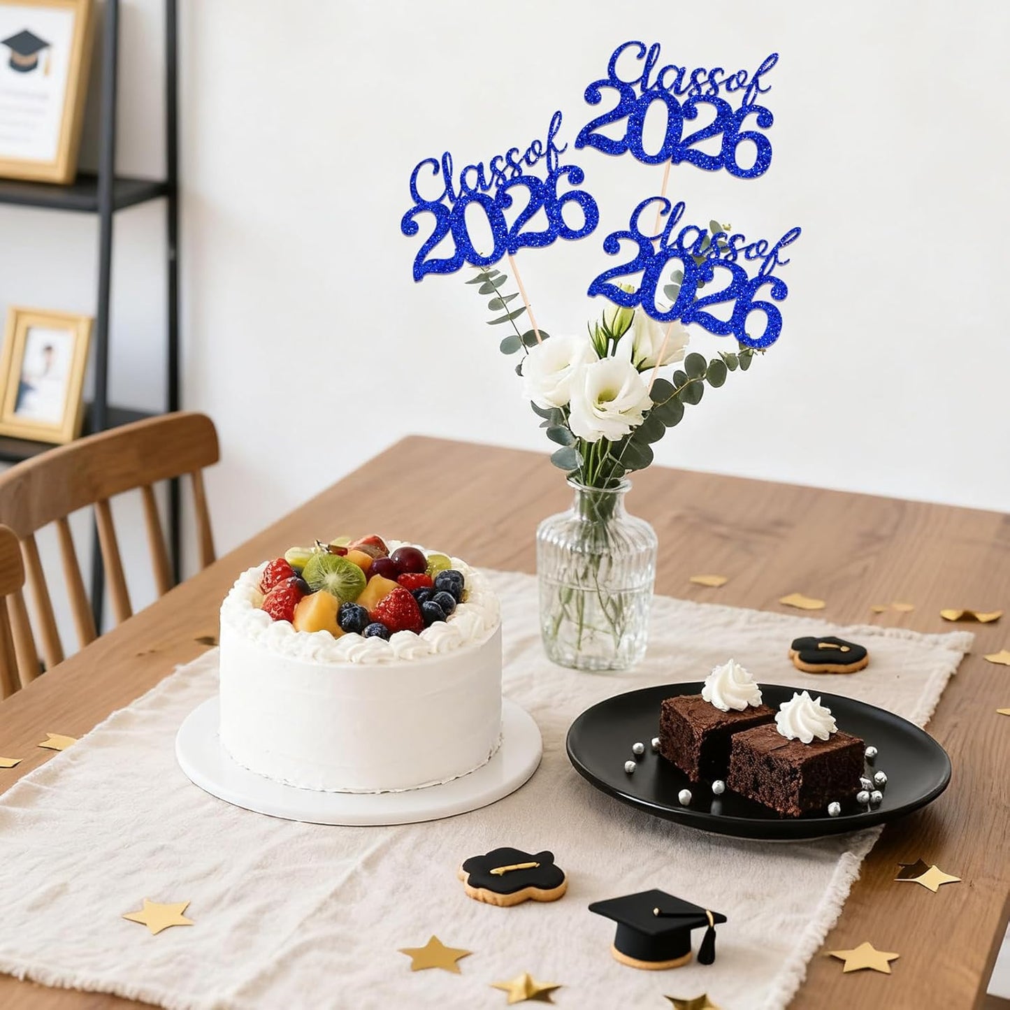 Gold Class of 2026 Double-sided Graduation Table Centerpieces, 12 Pcs Grad Party Decorations with Sticks, Graduation 2026 Party Supplies for Table Decor