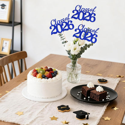 Gold Class of 2026 Double-sided Graduation Table Centerpieces, 12 Pcs Grad Party Decorations with Sticks, Graduation 2026 Party Supplies for Table Decor