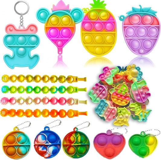 125 Pcs Party Favors Fidget Toys Pack, Randomly Selected Pop Sensory Set 65 Stickers Gifts for Kids Adults Boy Girl Stocking Stuffers Autistic Goodie Bag Filler Treasure Box Classroom Prizes School