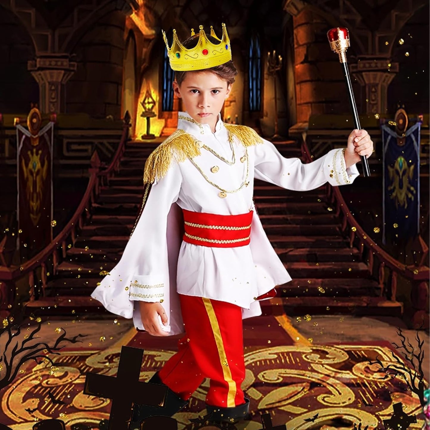 10 Pcs Royal King Crown Set for Kids Queen, Prince, and Princess Crown Plastic King Crown Jeweled Costume Accessory for Party Prom Adult Boy Girl