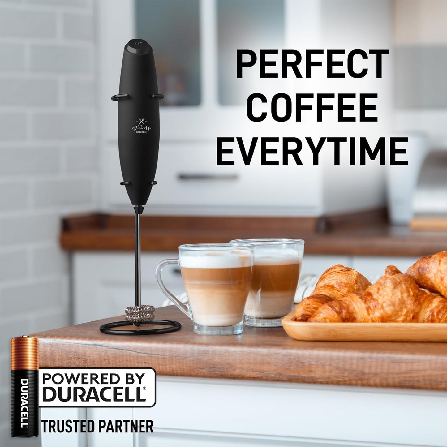 Zulay Kitchen Powerful Milk Frother Wand With Duracell Batteries - Ultra Fast Handheld Drink Mixer - Electric Whisk Foam Maker for Coffee, Lattes, Cappuccino & Matcha - Z1 Motor - Black - Colors D